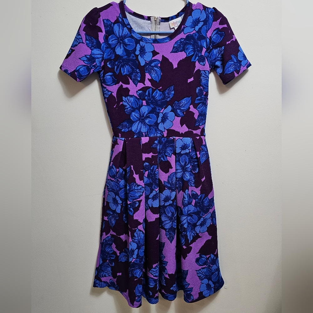 Lularoe XXS Floral Purple and‎ Blue Women's Dress with Pockets